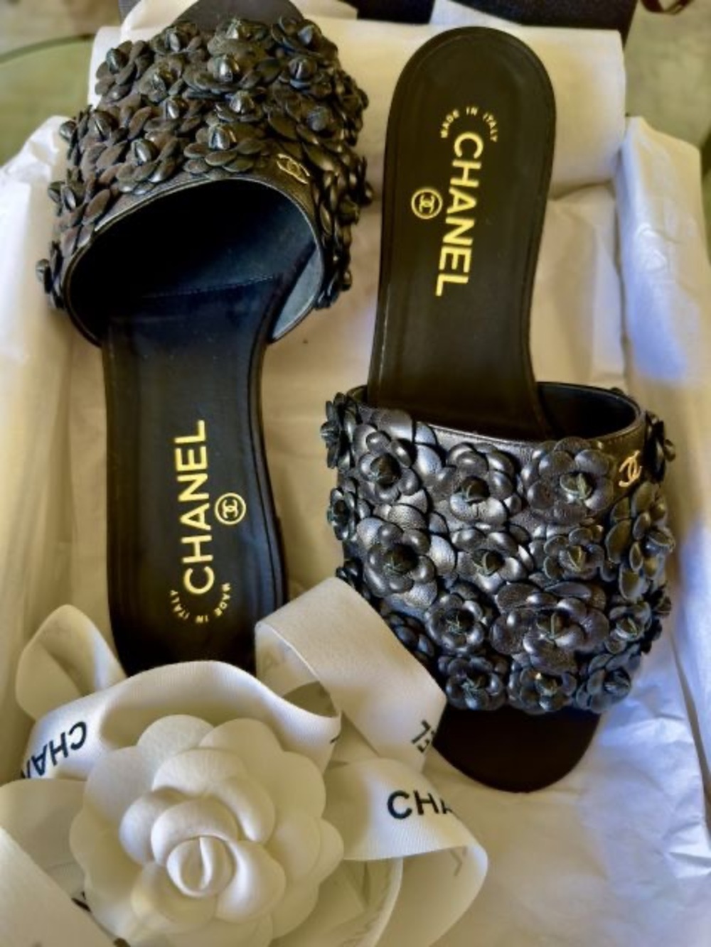 Chanel Camellia Slide Sandals
